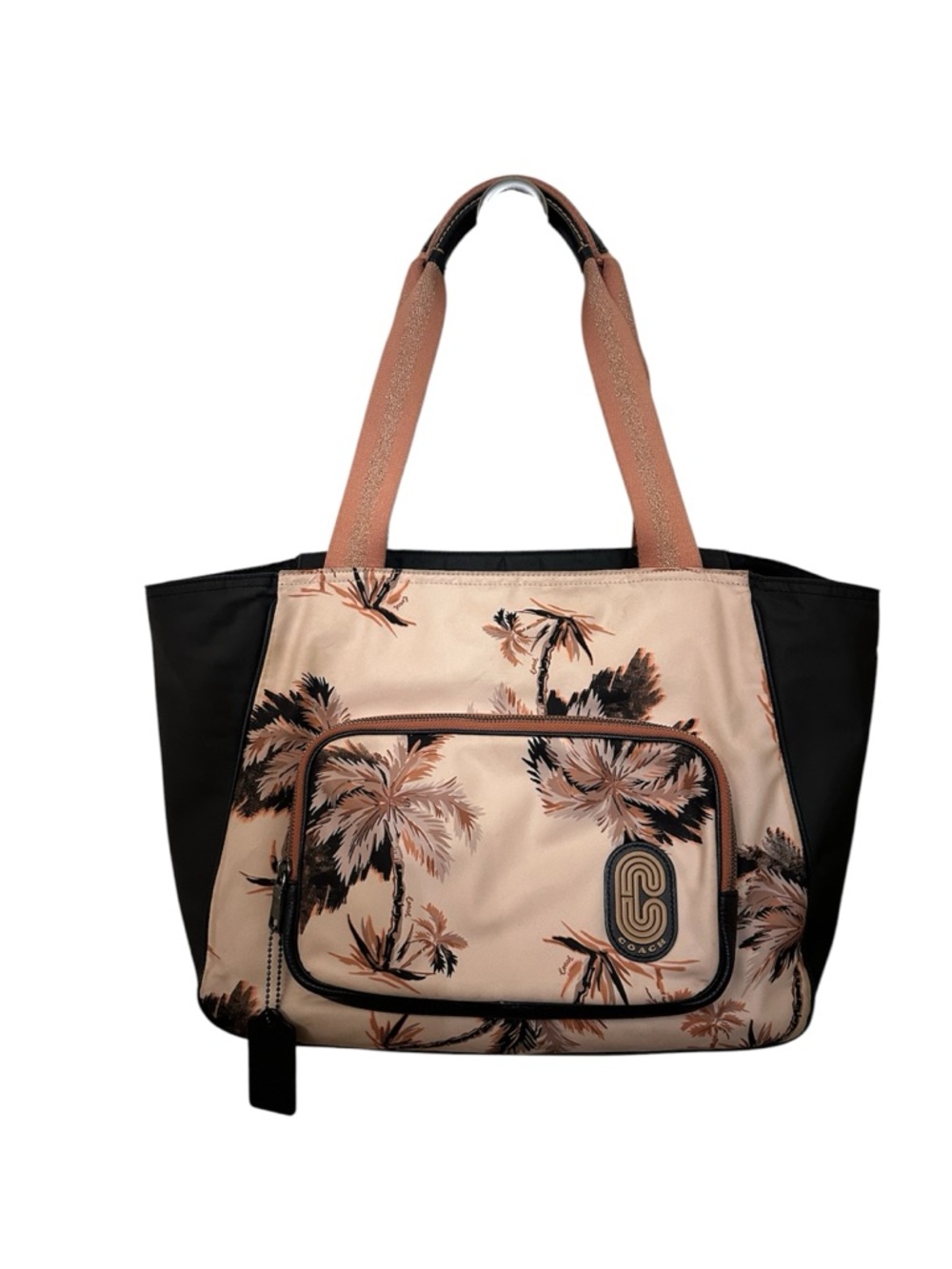 Women’s Tropical Print Tote Bag - Peachy Beige and Black
